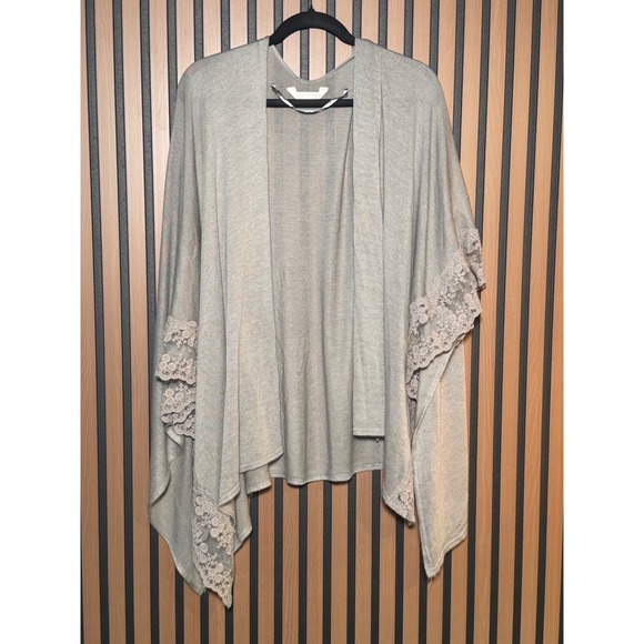 LC Lauren Conrad Sweaters - LC Lauren Conrad Womens Poncho Wrap Open Front Lace Trim Knit One Size Oatmeal
